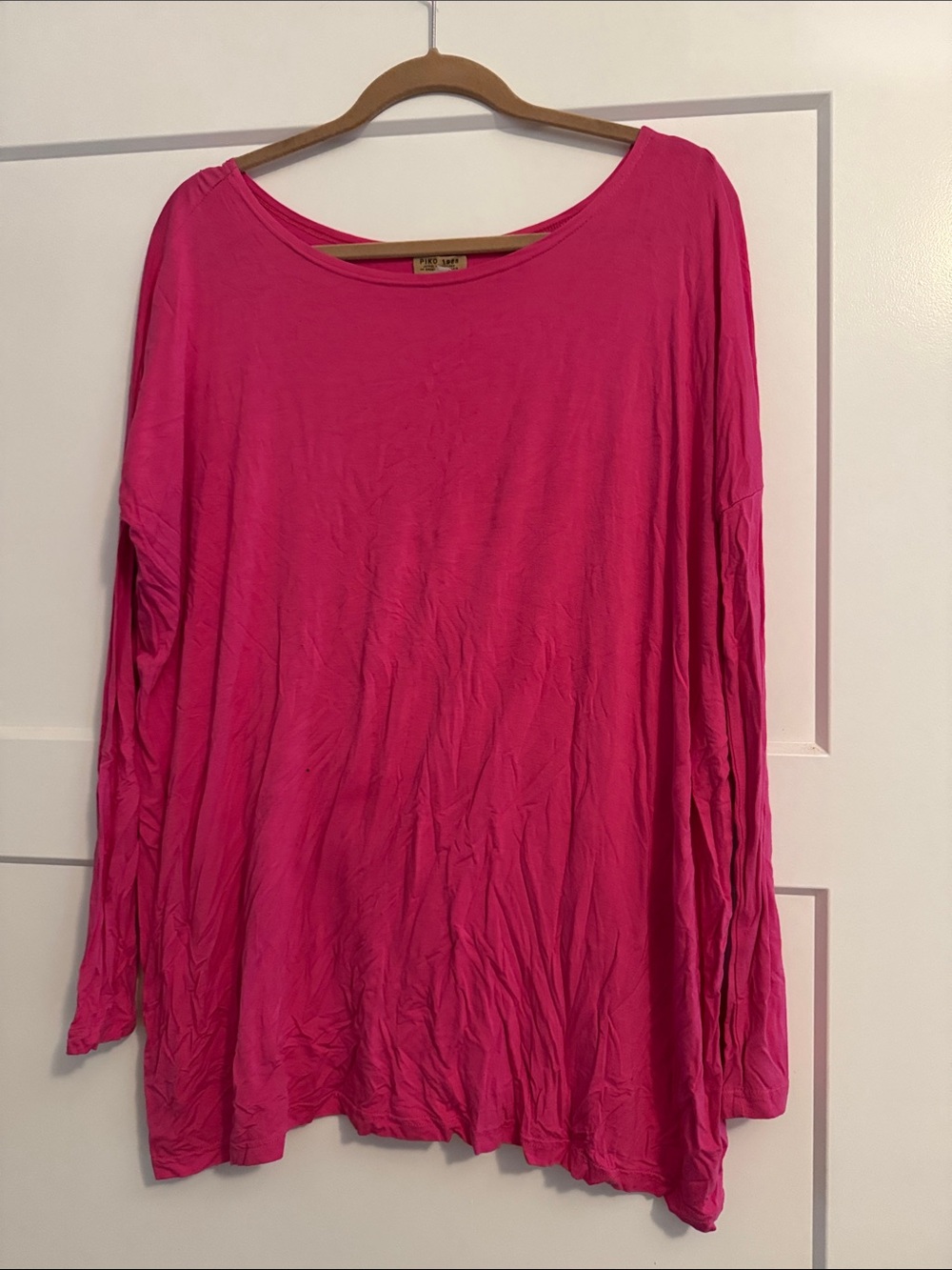 Piko 1988 Women's Long Sleeve Scoop Neck Top in Hot Pink